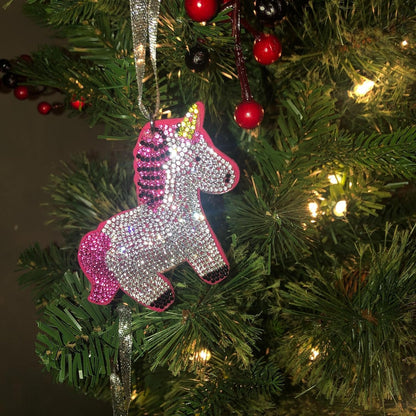 Popfizzy Unicorn Bling Christmas Ornaments 2023, Christmas Decorations for Tree, Rhinestone Christmas Tree Ornaments, Xmas Tree Décor (PINK)