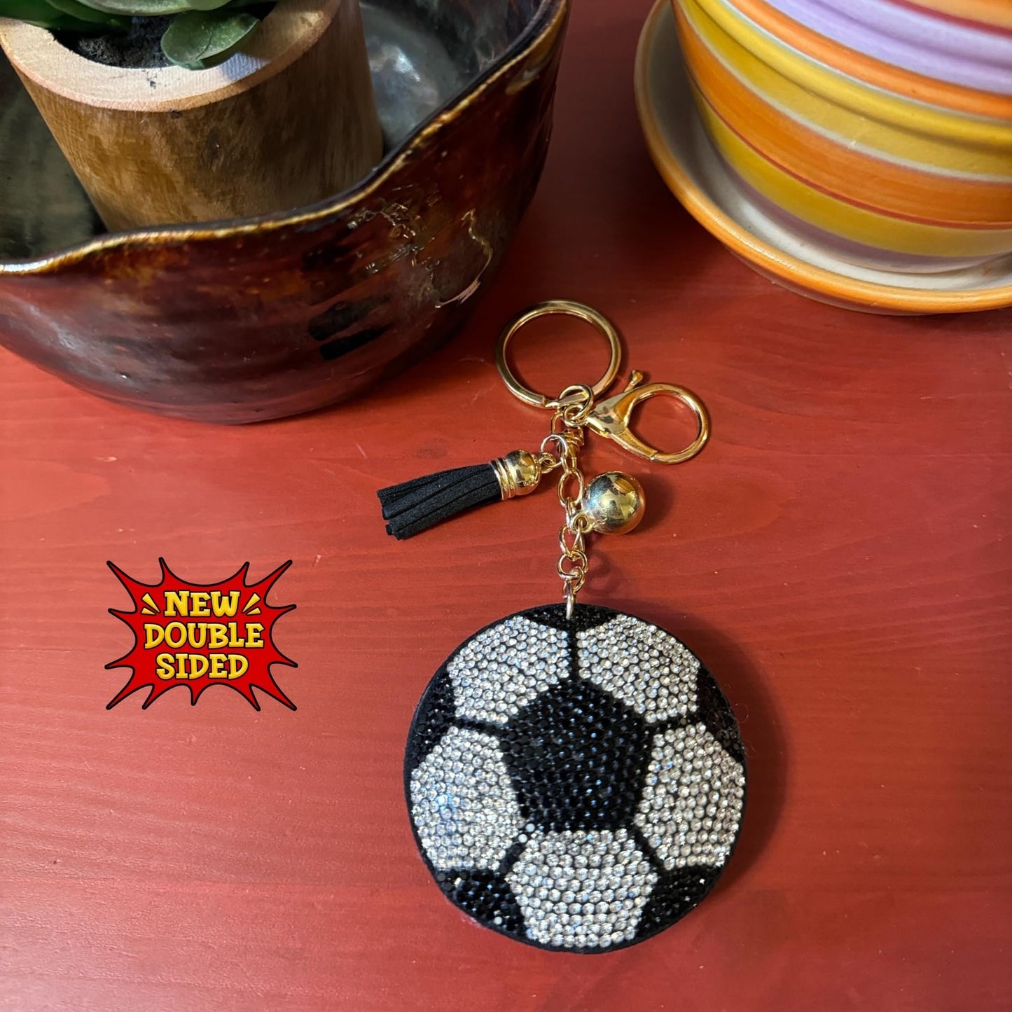 Popfizzy Bling Soccer Keychain for Women and Girls, Rhinestone Purse Charm, Bag Charm, Girls Soccer Gifts, Double Sided