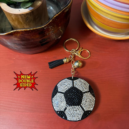 Popfizzy Bling Soccer Keychain for Women and Girls, Rhinestone Purse Charm, Bag Charm, Girls Soccer Gifts, Double Sided