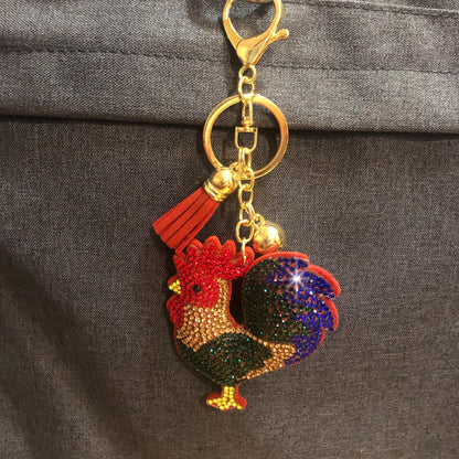 Popfizzy Rooster Keychain Accessories, Animal Backpack Key Chain, Rhinestone Purse Charms, Rooster Gifts for Animal Lovers