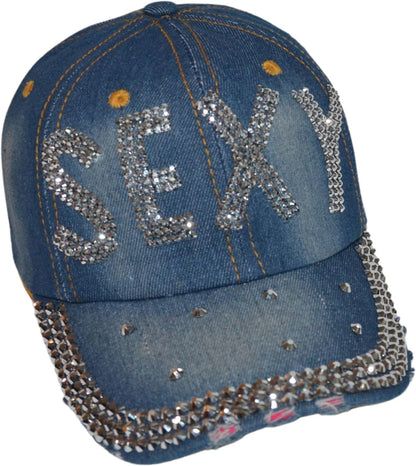 Popfizzy Women’s Sexy, Bling Blue Denim Adult Baseball Hat