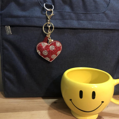 Popfizzy Bling Red Heart Keychain Accessories for Women, Rhinestone Love Heart Purse Charms for Handbags, Red Heart Gifts