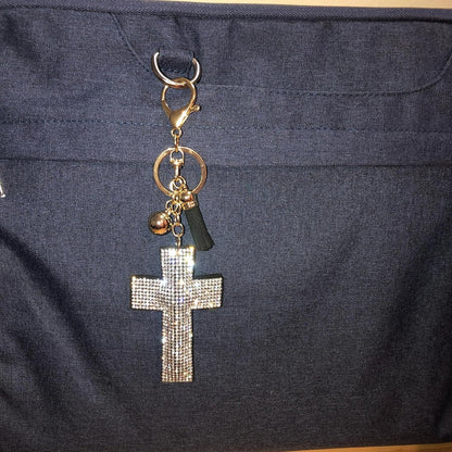 Popfizzy Bling Cross Keychain Accessories for Women, Rhinestone Keychain, Car Keys Keychain Charms, Cute Purse Charms for Handbags
