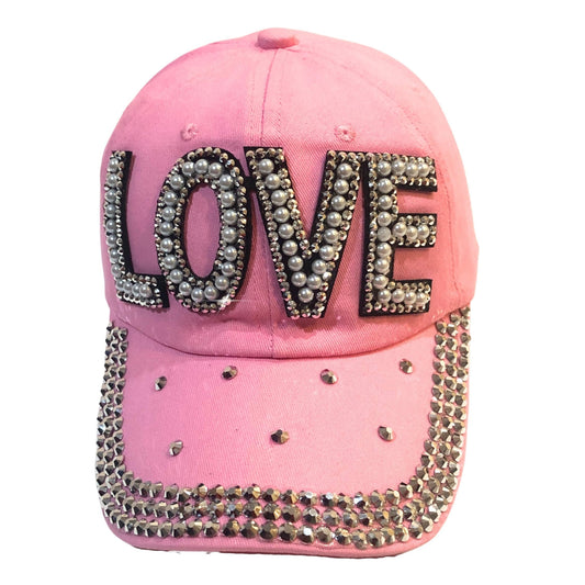 Popfizzy Pink Love Hats for Women, Rhinestone Hat, Love Cap, Bling Hats for Women, Bedazzled Baseball Cap for Women, Bling Gift for Women