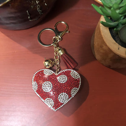 Popfizzy Bling Red Heart Keychain Accessories for Women, Rhinestone Love Heart Purse Charms for Handbags, Red Heart Gifts