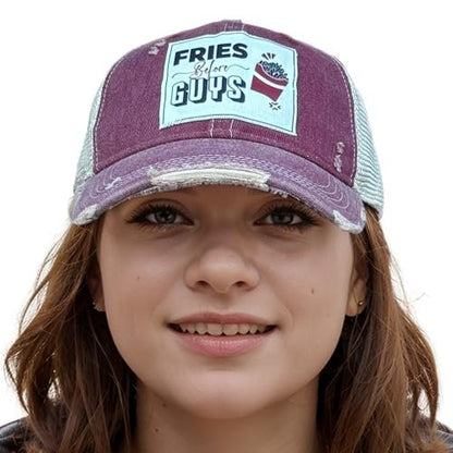 Popfizzy Funny Trucker Hat, Girl Power, Relationship Gifts, Girl Code Gift, Girl Boss Gifts, Breakup Gift (Fries Before Guys)