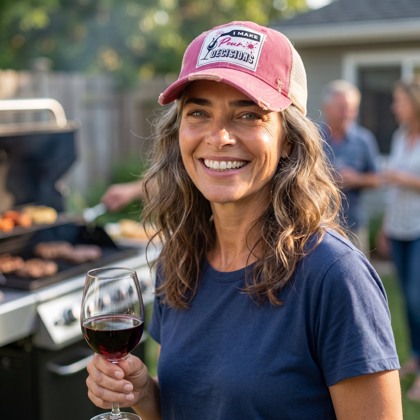 Popfizzy I Make Pour Decisions Trucker Hat for Wine Drinkers, Unisex, Adjustable
