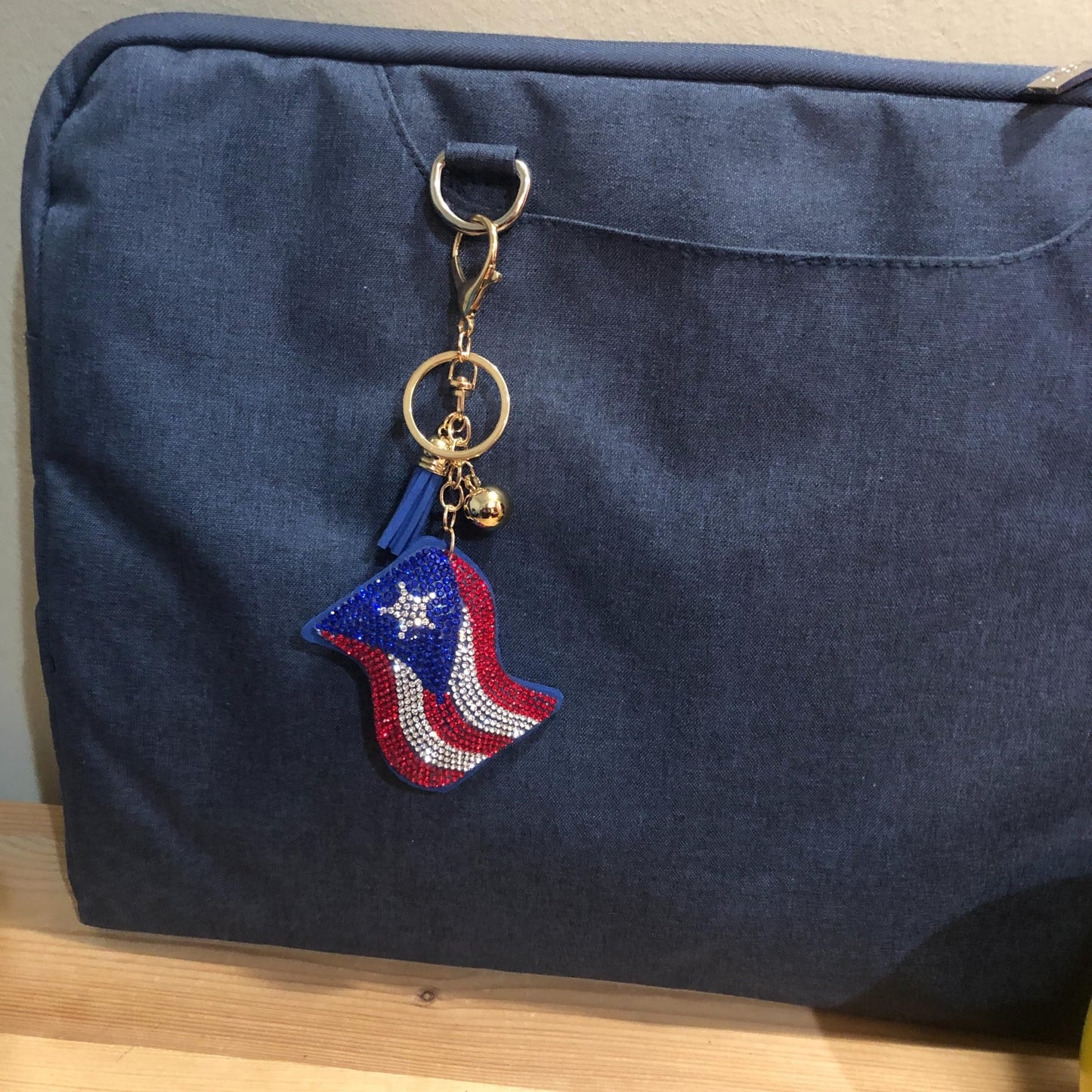 Popfizzy Bling Puerto Rico Flag Keychain for Women and Girls, Rhinestone Purse Charms for Handbags, Fun Puerto Rican Gifts