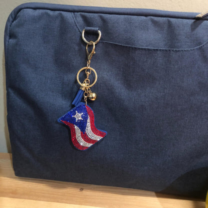 Popfizzy Bling Puerto Rico Flag Keychain for Women and Girls, Rhinestone Purse Charms for Handbags, Fun Puerto Rican Gifts