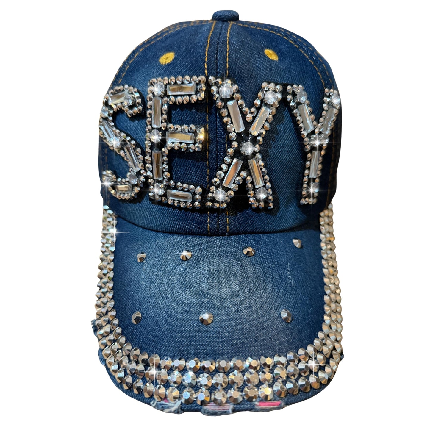 Sexy Popfizzy Bling Baseball Cap for Women Rhinestone Hat, Bedazzled Baseball Caps, Distressed Hat, Fancy Denim Bejeweled Hats
