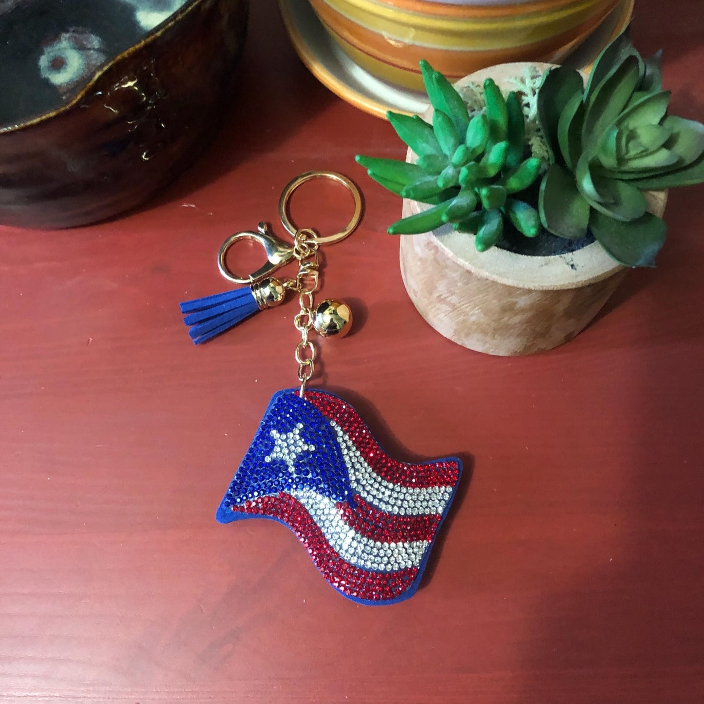 Popfizzy Bling Puerto Rico Flag Keychain for Women and Girls, Rhinestone Purse Charms for Handbags, Fun Puerto Rican Gifts