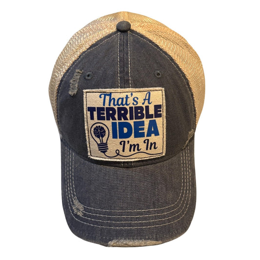 Popfizzy Terrible Idea Vintage Trucker Hat for Women and Men, Jersey Shore Hat, Funny Gifts for Friends