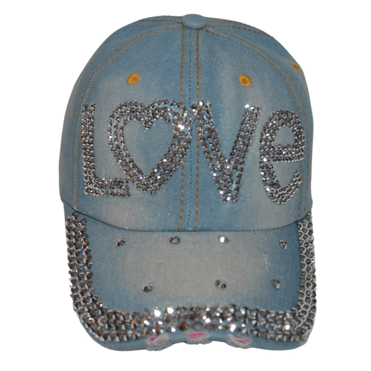 Popfizzy Women’s Love Hat, Bling Blue Denim Adult Baseball Hat