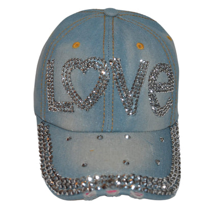 Popfizzy Women’s Love Hat, Bling Blue Denim Adult Baseball Hat