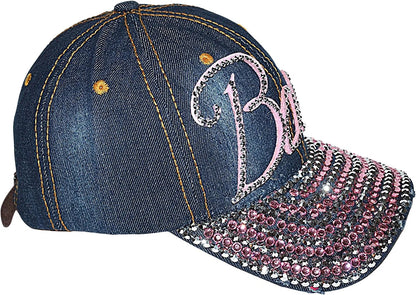 Bling Boss Rhinestone Denim Baseball Hat, Sassy Blue Distressed Cap for Women, Adult