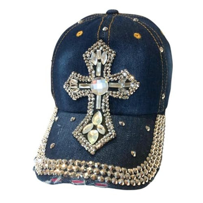 Popfizzy Bling Rhinestone Cross Hat for Women, Religious Gifts for Women, Black