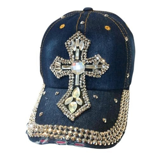 Popfizzy Bling Rhinestone Cross Hat for Women, Religious Gifts for Women, Black