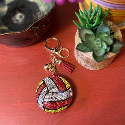 Popfizzy Volleyball Keychain for Girls and Women, Bling Rhinestone Volleyball Gifts for Volleyball Fans, Backpack Keychains