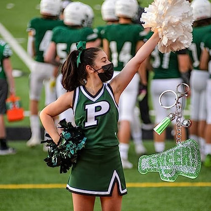 Popfizzy Green Cheer Keychain for Girls and Women, Rhinestone Cheer Bag Charm, Cheerleader Gifts, Cheer Backpack Keyring