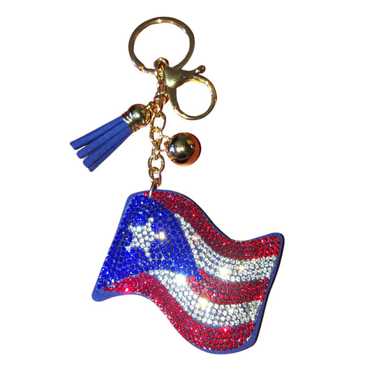 Popfizzy Bling Puerto Rico Flag Keychain for Women and Girls, Rhinestone Purse Charms for Handbags, Fun Puerto Rican Gifts