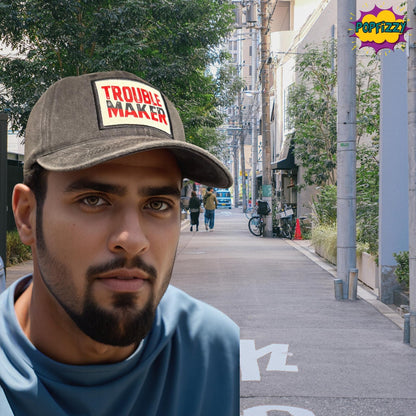 Popfizzy Trouble Maker Funny Hats for Men and Women, Birthday Gifts for Troublemakers, Jersey Shore Hats with Funny Sayings