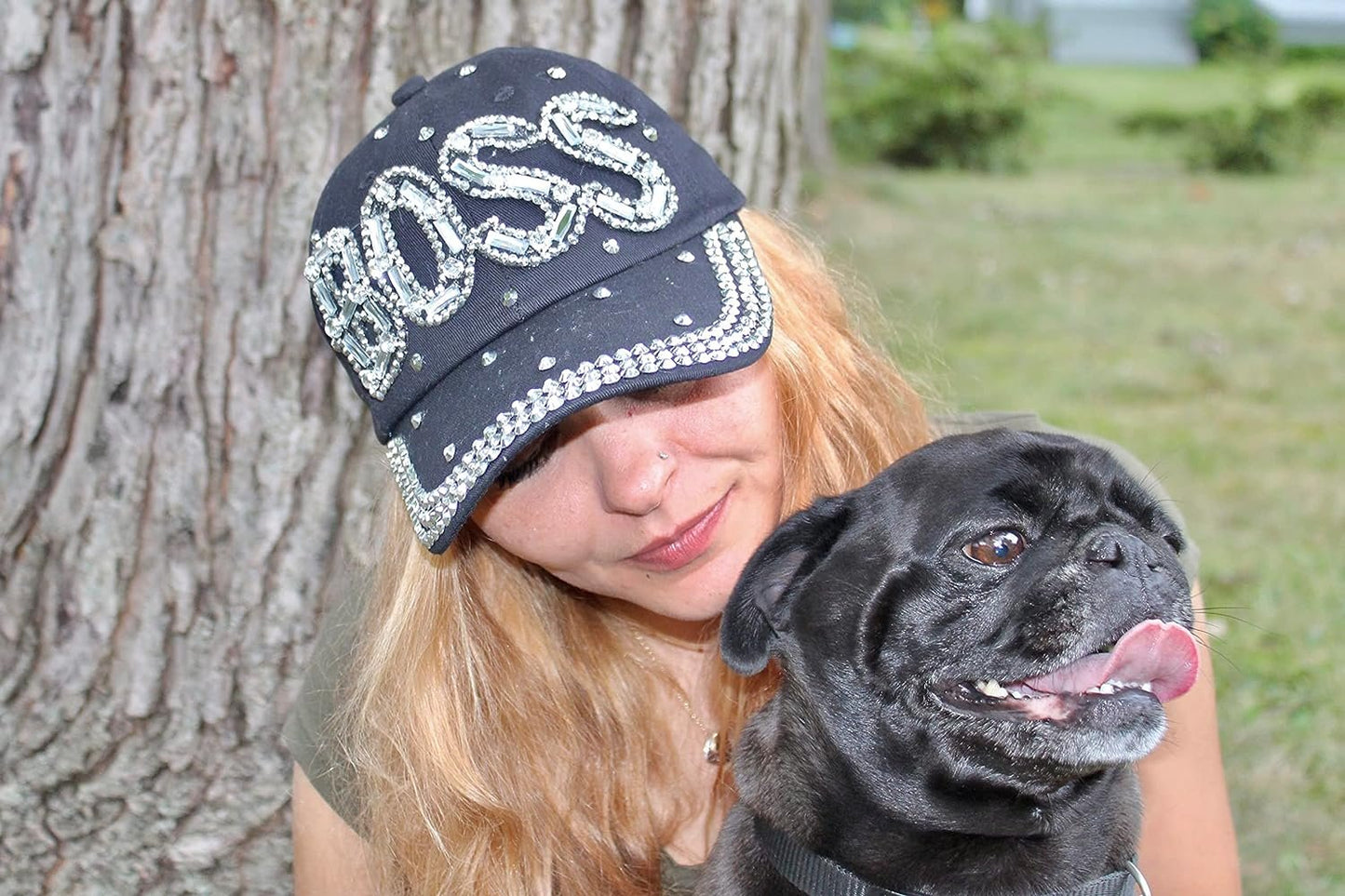 Popfizzy Women’s Boss Hat, Bling Adult Baseball Hat, Black