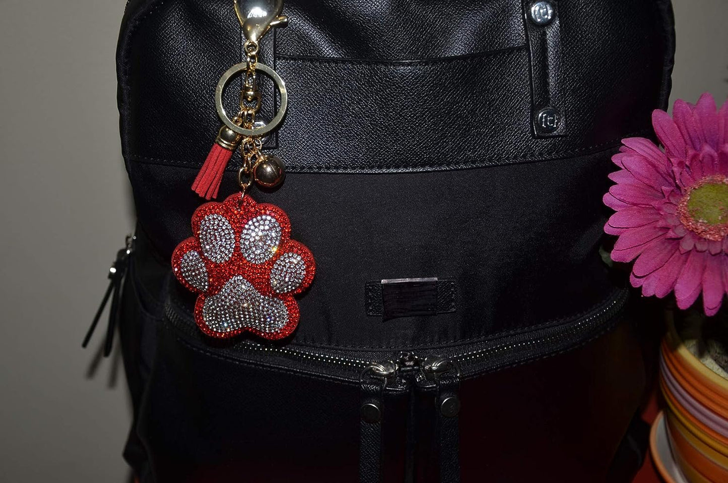 Popfizzy Bling Red Paw Print Keychain for Women and Girls Rhinestone Purse Charms Backpack Accessories