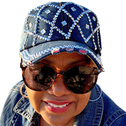 Popfizzy Rhinestone Baseball Cap for Women and Girls, Cute Bedazzled Hats, Shiny Bling Denim and Diamond Hat, Sparkly Gifts
