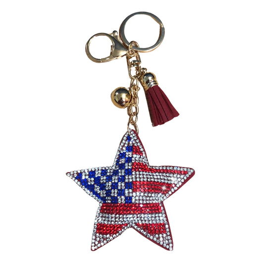 Popfizzy Rhinestone American Flag Keychain for Women, Bling Star Keychain, Star Purse Charms for Handbags, Cute Star Gifts