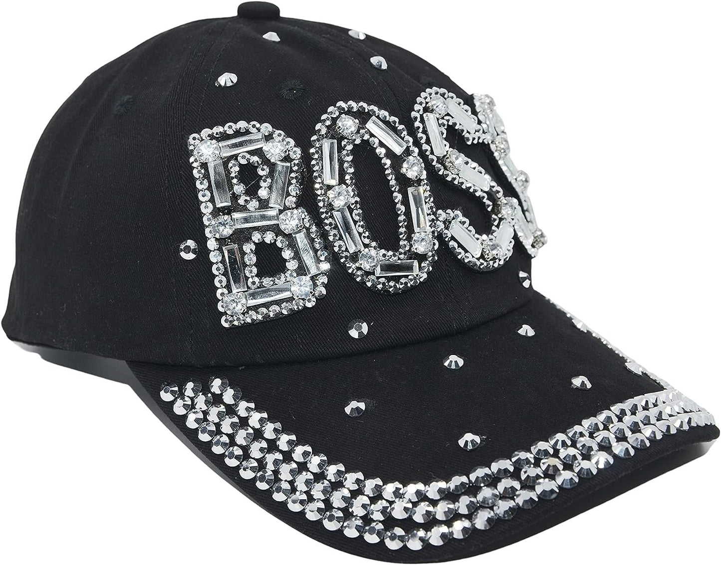 Popfizzy Women’s Boss Hat, Bling Adult Baseball Hat, Black