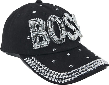 Popfizzy Women’s Boss Hat, Bling Adult Baseball Hat, Black