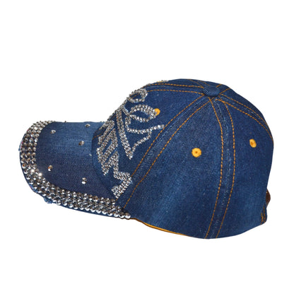 Popfizzy Women’s Cheer Mom Hat, Bling Blue Denim Adult Baseball Hat