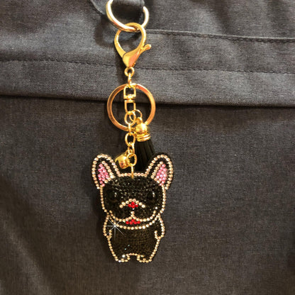 Popfizzy Handmade Black French Bulldog Keychains for Women, Rhinestone Purse Charms for Handbags, Dog Gifts for Dog Lovers