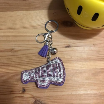 Popfizzy Bling Cheer Keychain for Girls and Women, Rhinestone Cheer Bag Charm, Cheerleader Gifts, Cheerleading Megaphone Backpack Key Chain