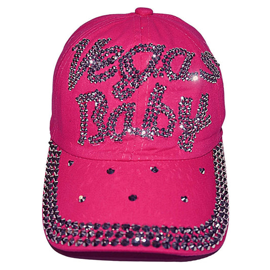 Women's Bling Pink Las Vegas Cap, Bejeweled Rhinestone Baseball Cap, Distressed Pink Hat for Women, Bling Gifts for Women