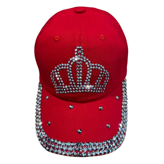 Red Rhinestone Princess Crown Hat, Sparkly Adjustable Baseball Cap for Women and Girls