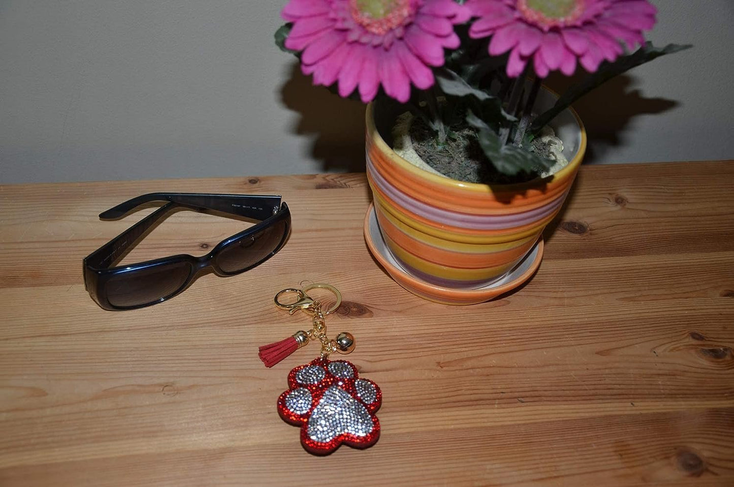 Popfizzy Bling Red Paw Print Keychain for Women and Girls Rhinestone Purse Charms Backpack Accessories