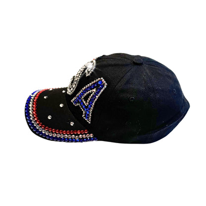 Popfizzy Rhinestone Baseball Cap for Women and Girls, Cute Bedazzled Hats, Shiny Bling Denim and Diamond Hat, USA Black