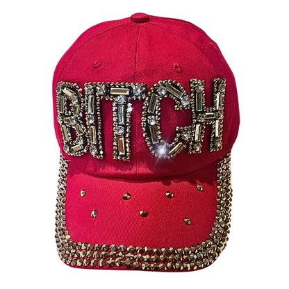 Popfizzy Bitch Hat for Women, Rhinestone Funny Hats for Adult Humor, Bling Baseball Cap for Bad Bitches, Best Sarcastic Hat