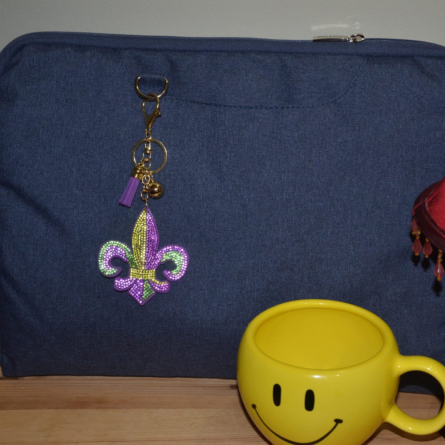 Popfizzy Mardi Gras Fleur De Lis Keychain, Bling Backpack Key Chain, Rhinestone Purse Charms, Crystal Key Fob
