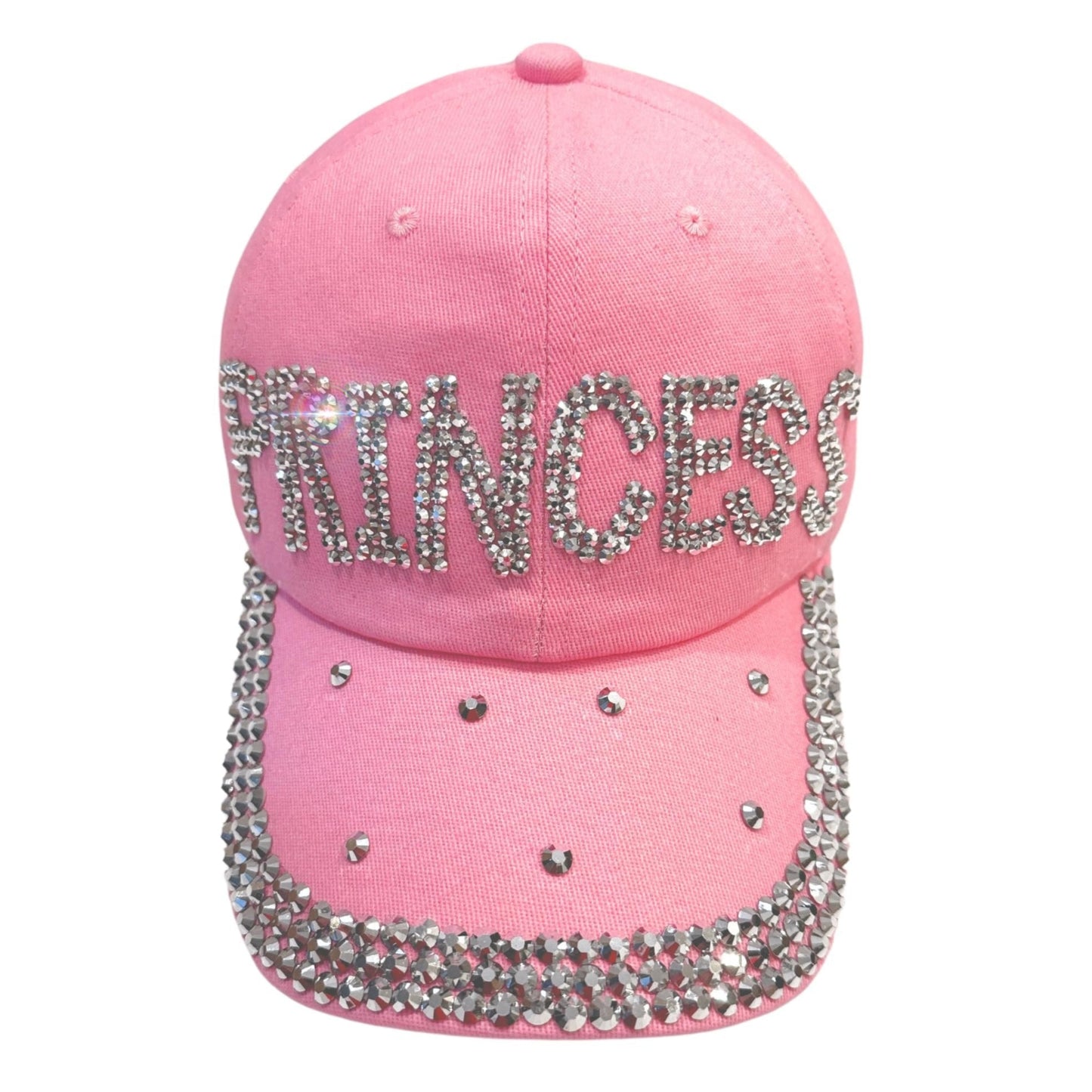 Popfizzy Rhinestone Princess Baseball Cap for Women and Girls, Cute Bedazzled Hats, Shiny Bling Denim and Diamond Hat, Pink Princess