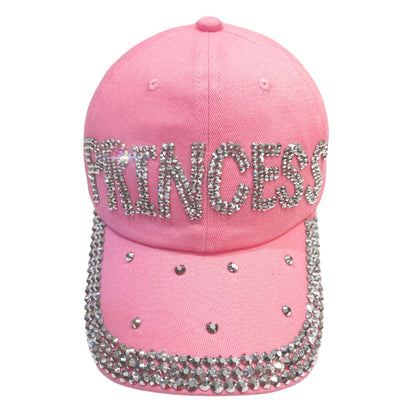 Popfizzy Rhinestone Princess Baseball Cap for Women and Girls, Cute Bedazzled Hats, Shiny Bling Denim and Diamond Hat, Pink Princess