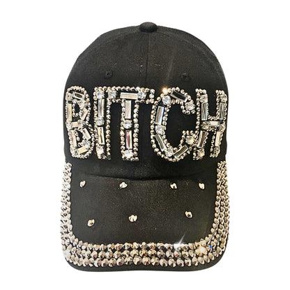 Popfizzy Bitch Hat for Women, Rhinestone Funny Hats for Adult Humor, Bling Baseball Cap for Bad Bitches, Best Sarcastic Hat