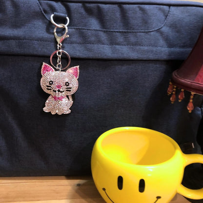 Popfizzy Pink Rhinestone Cat Keychain Accessories for Women, Cat Gifts, Purse Charms for Handbags, Bling Cat Backpack CharmsHandbags