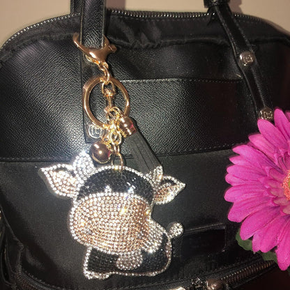 Popfizzy Bling Cow Keychain, Purse Charm, Backpack Charm, Crystal Bag Charms, Rhinestone Key Fob