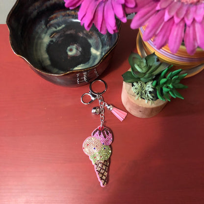 Popfizzy Rhinestone Ice Cream Keychain for Women and Girls, Ice Cream Cone Backpack Keychain, Bling Ice Cream Gifts for Women