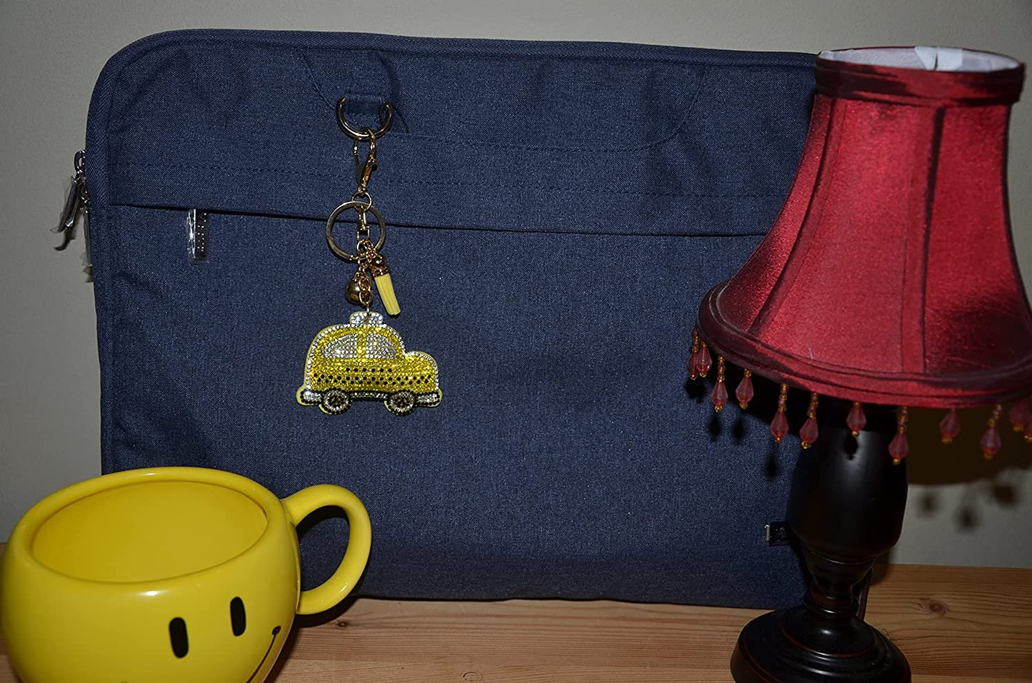 Yellow Taxi Cab Keychain for Women and Girls Rhinestone Backpack Accessories, Purse Charms, Cute Tassel Key Chain Key Fob