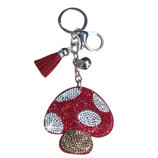 Popfizzy Handmade Red Mushroom Keychain for Women, Rhinestone Purse Charms for Handbags, Hippie Gifts, Mushroom Lover Gifts