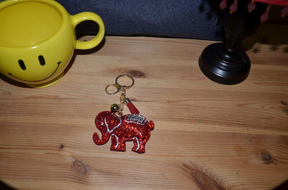Popfizzy Red Elephant Keychains for Women and Girls, Bling Backpack Key Chain for Animal Lovers, Rhinestone Purse Charms