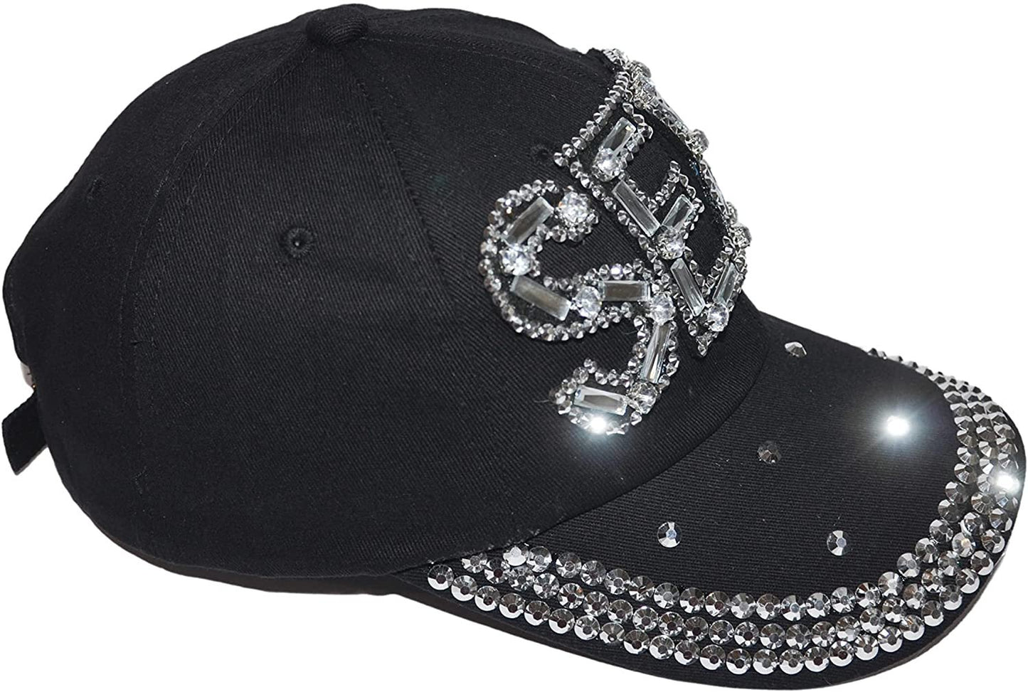 Popfizzy Womens Bling Sexy Cap, Rhinestone Baseball Cap, Bejeweled Distressed Denim Hat, Bling Gifts for Women